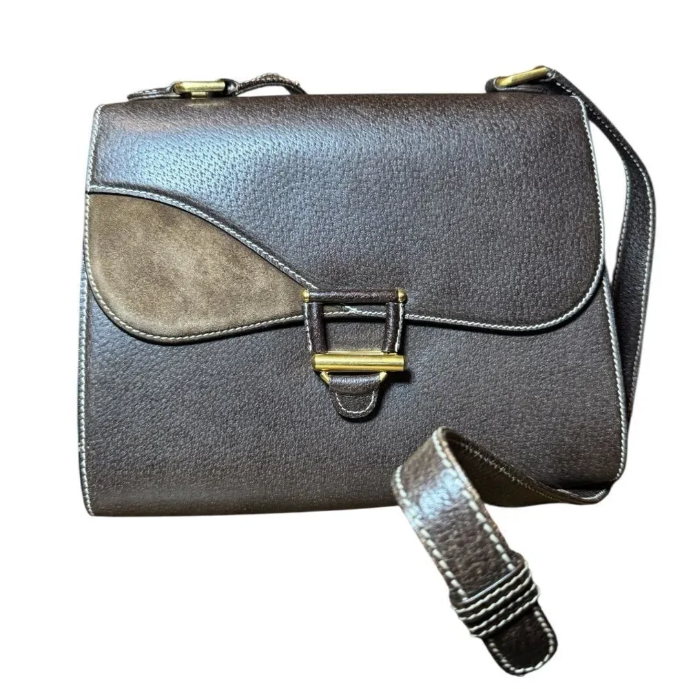 Gucci Vintage Brown Leather & Suede Structured Shoulder Bag Auth